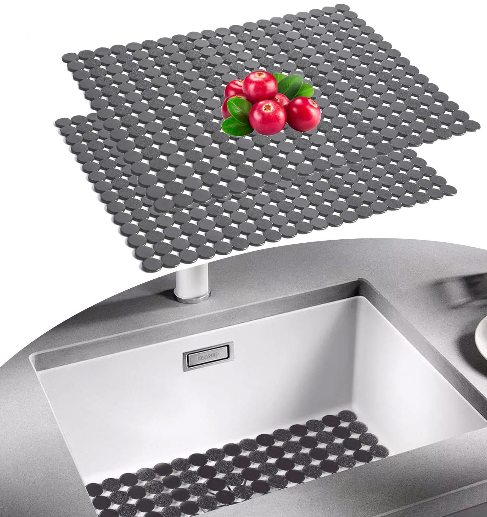 Sink Mat 2 Pack Kitchen Sink Protector Mat for Ceramic/Stainless Steel Sinks, Fast Draining Mat Non-Slip Kitchen Sink Mats, Adjustable Sink Protector for Bathroom Kitchen Countertop, 30 x 40cm