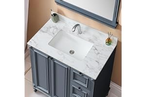Runboll Bathroom Vanity Top, 37 Inch Sintered Stone Vanity Top with Undermount Rectangular Sink, 4" Backsplash, Pre-Drilled Faucet Single Hole, Vanity Sink Tops for Bathroom (Cabinet Not Included)