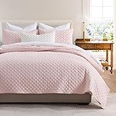 HORIMOTE HOME Quilt Twin Size Light Pink, Lightweight Quilt for Summer Ultra-Soft Microfiber Modern Style Quilted Clouds Pattern Bedspread Quit Set 2 Pieces (1 Quilt and 1 Pillow Sham)