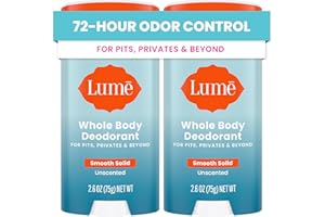 Lume Whole Body Deodorant - Smooth Solid Stick - 72 Hour Odor Control - Aluminum Free, Baking Soda Free and Skin Safe - 2.6 Ounce (Pack of 2) (Unscented)