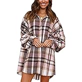 Plaid Flannel Shirts for Women - Oversized Long Sleeve Button Down Shirt Dresses Shacket Blouse Tops