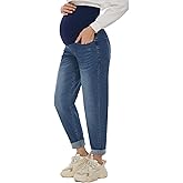 POSHGLAM Women's Maternity Jeans Over Belly Comfy Stretch 28'' Boyfriend Jeans Loose Pregnancy Pants, S-XXL