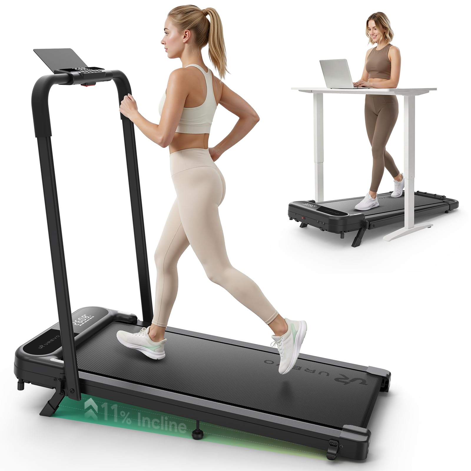 UREVO Strol 2E Pro Under Desk Treadmill, 12% Incline, APP, Safety Handle