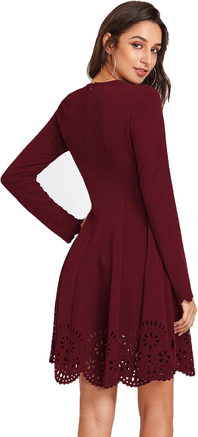 Romwe Women's Scalloped Hem Stretchy Knit Flared Skater A-line Dress at  Women’s Clothing store