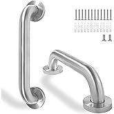 Rackickyer Shower Grab Bar, 2 Pack 12 Inch Brushed Nickel Bathroom Safety Bar, 1.25" Diameter 304 Stainless Steel Grab Bars for Bathtubs and Showers, Handicap Shower Grab Bar for Seniors Elderly