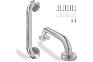 Rackickyer Shower Grab Bar, 2 Pack 12 Inch Brushed Nickel Bathroom Safety Bar, 1.25" Diameter 304 Stainless Steel Grab Bars for Bathtubs and Showers, Handicap Shower Grab Bar for Seniors Elderly
