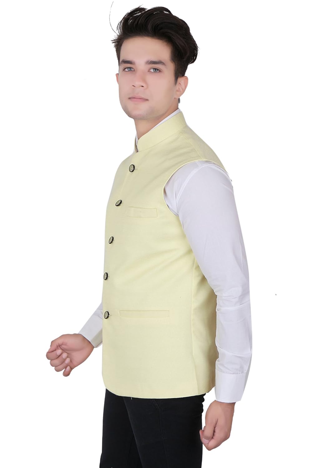 la rainbow casual silk blend yellow nehru jacket for men/boys