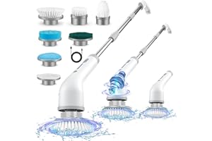 GOFOIT Dual Speed Electric Spin Scrubber, 1.5H Shower Scrubber with 7 Replaceable Brush Heads & Adjustable Extension Arm, Cordless Household Cleaning Brush for Bathroom Tub Tile Floor