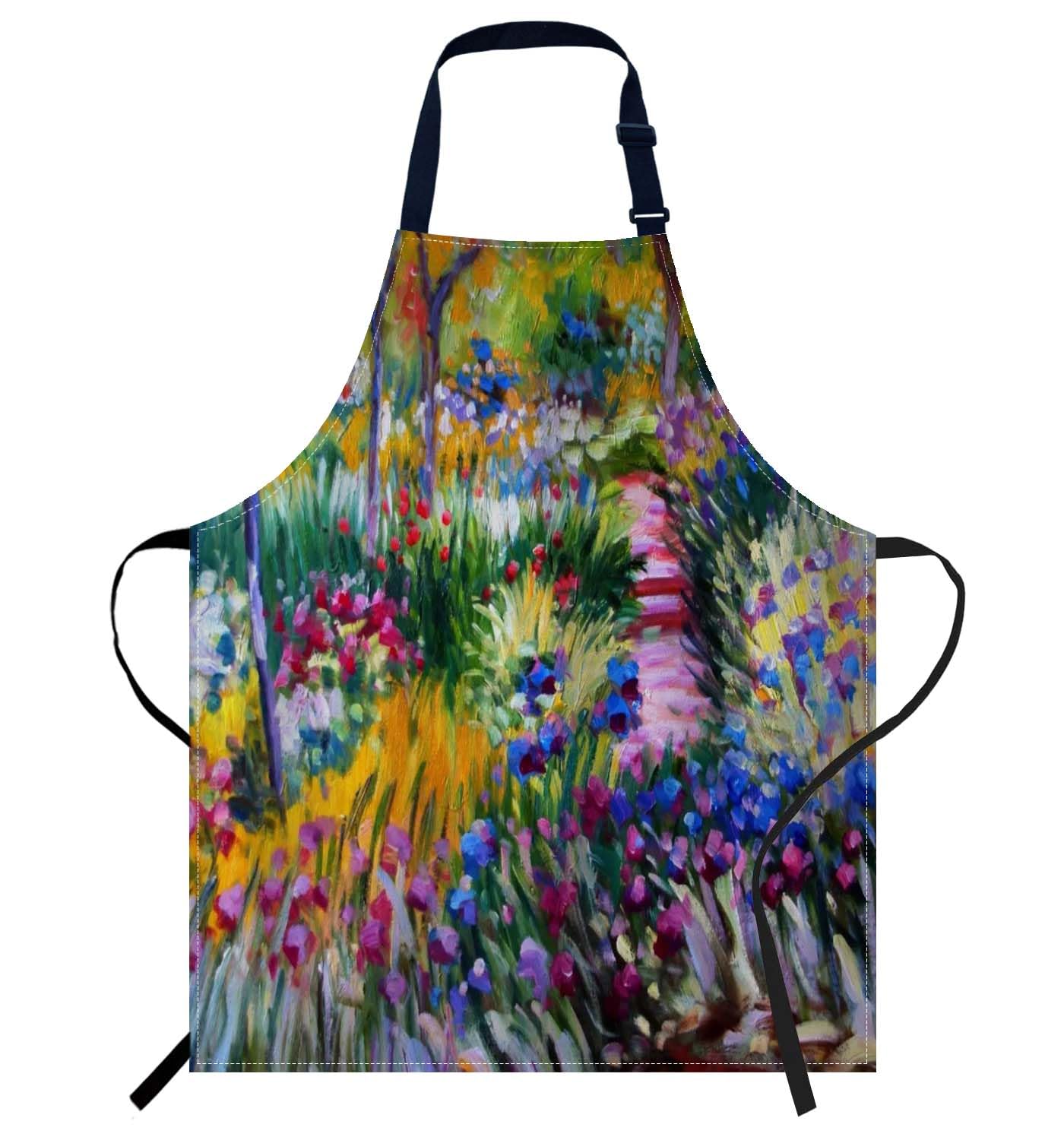Smooffly Monet Iris Garden Apron - Unisex Adjustable Bib Apron for Cooking, Kitchen, Restaurant, Coffee House