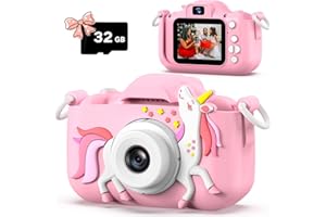 Dwfit Upgrade Selfie Kids Camera, Christmas Birthday Gifts for Boys Girls Age 3-12, HD Kids Digital Video Cameras for Toddler with Cartoon Soft Silicone Cover, Portable Toy for 3 4 5 6 7 8 Years Old