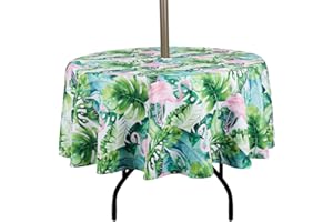 EHouseHome Outdoor and Indoor 60inch Round Tablecloth with Umbrella Hole and Zipper, Waterproof Zippered Patio Table Cloths, Spring/Summer Table Covers for Backyard Circular Table/BBQs/Picnic
