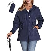 JTANIB Women Packable Rain Jacket Waterproof Lightweight Raincoat Hooded for Hiking Outdoor Travel