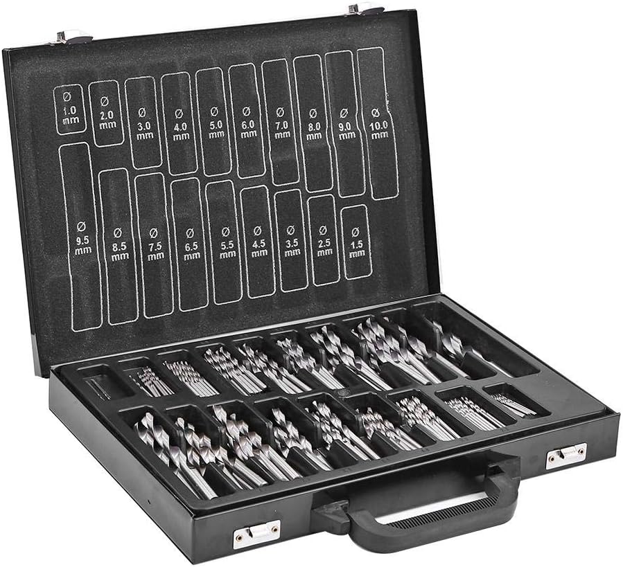 Slibrat 170pcs/box HSS Engineering Twist Drill Bit Round Handle Drill Bits (Silver)