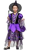 Déguisement De Sorcière Pour Enfants - Noir, Bleu - Taille M 128-6-8 Ans
