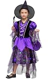 Costume De Sorcière Lumineux Pour Fille - Robe, Chapeau, Baguette & Sac Inclus - Taille 5 à 13 Ans