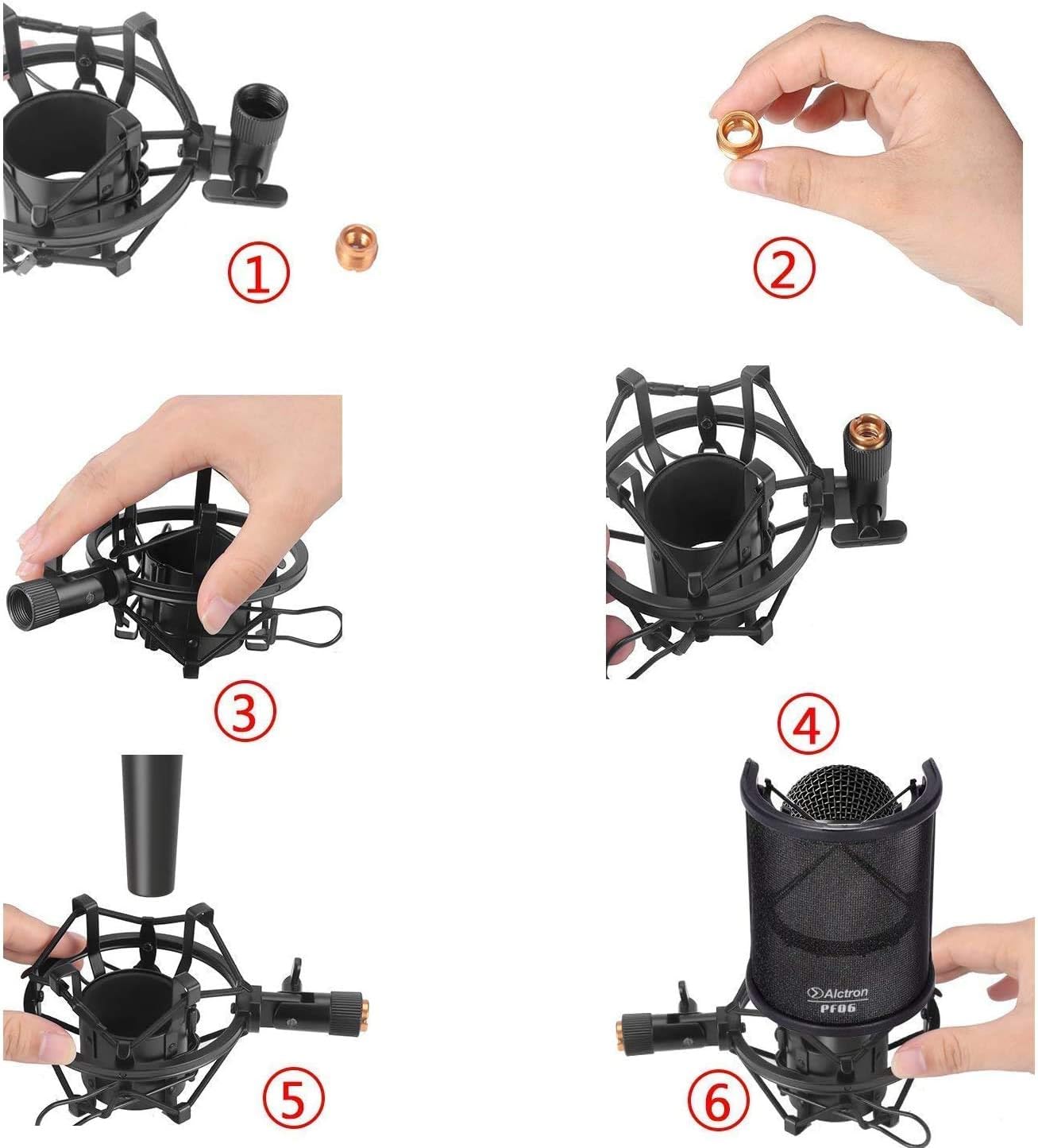 Microphone AT2020 Shock Mount with Pop Filter, PEMOTech Universal Shock Mount for 46mm-53mm Diameter Mic compatible for AT2020 Anti-Vibration Suspension Microphone Shock Mount Bonus Screw Adapter: Musical Instruments