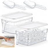 2 Sets Ice Bin for Freezer with Lid Scoop, Short, 12.6 x 6.3 x 4.33 Inch | Plastic Ice Container with Handle for Home Office Fridge Storage Handy Scoop Space Saving Design