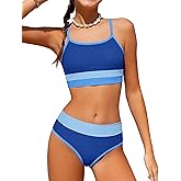 TALLWH Girls Bathing Suit Color-Block Adjustable Straps Bikini Sets Girls Two Piece Swimsuits with Chest Pad Swimwear 7-18T