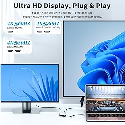 Obcxin USB C to Dual HDMI Adapter, 4K@60Hz Type C