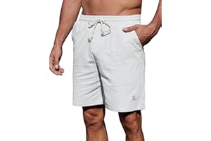 YAOHUOLE Men's Linen Shorts Flat Front Casual Shorts Drawstring Summer Beach Shorts