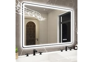 STARLEAD 40"x28" LED-Bathroom-Mirror-with-Lights, Wall-Mounted with Bluetooth, Anti-Fog, 3 Color Temperature Dimmable Brightness, Waterproof, Tempered Glass, Frontlit & Backlit, Black Frameless