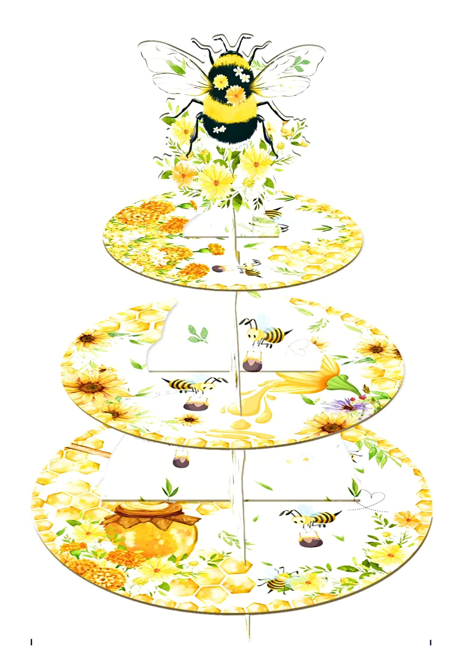 3 Tier Cake Stand, 3 Tier Cardboard Cake Stand, Birthday Party Cake Stand, Baby Shower Cake Stand, Birthday Party Cupcake Stand (Bee)