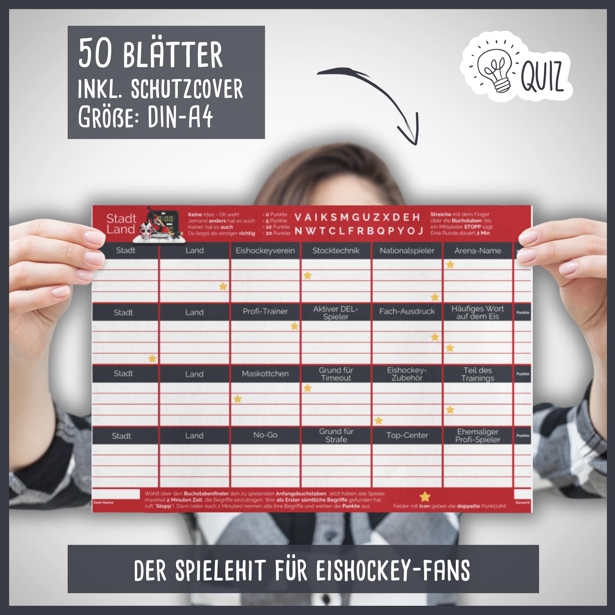 Stadt Land Eishockey by snaPmee - Geschenk für Spieler, Trainer & Fans - Quiz Spiel - 50 Blatt Din-A4 2