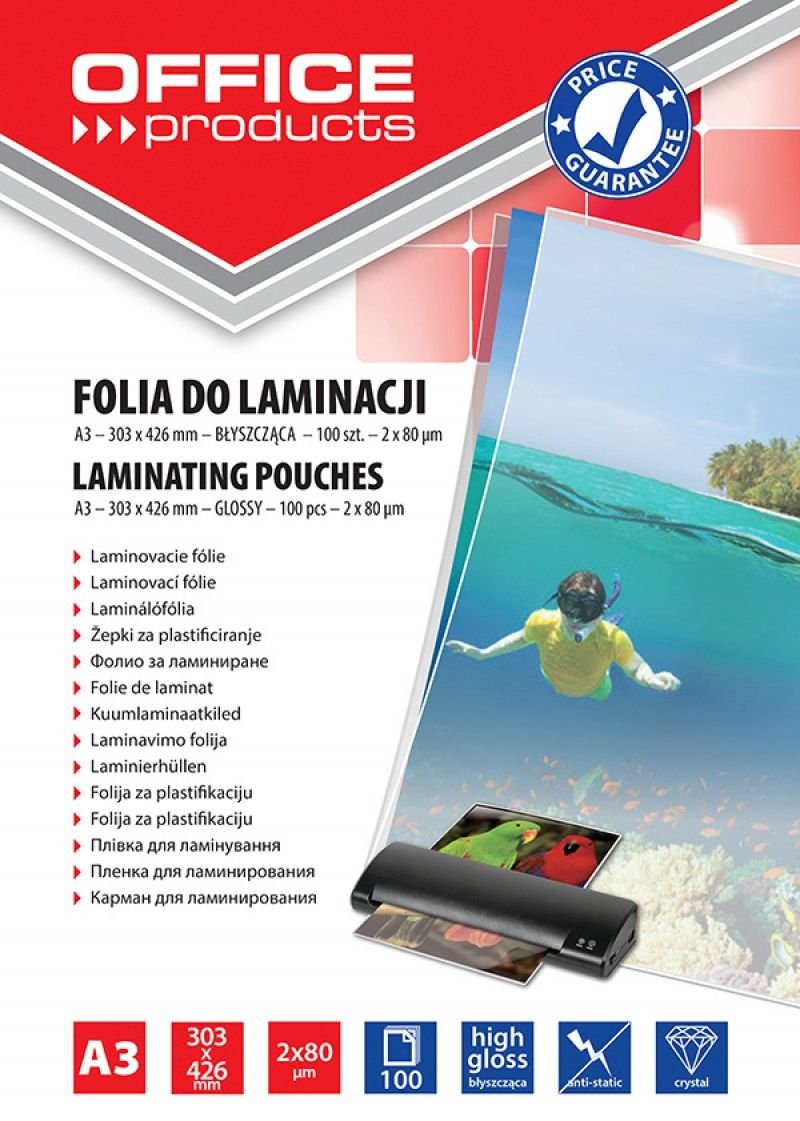 Lamination Foil Office PRODUCYS A3 2x80 MICR; Glossy 100 Pcs Transparent/Presentation/Type-for Lamination/Kind-Glossy/Material-Plastic/Colour-Transparent/Format-A3 / Thickness (mm)-2x80