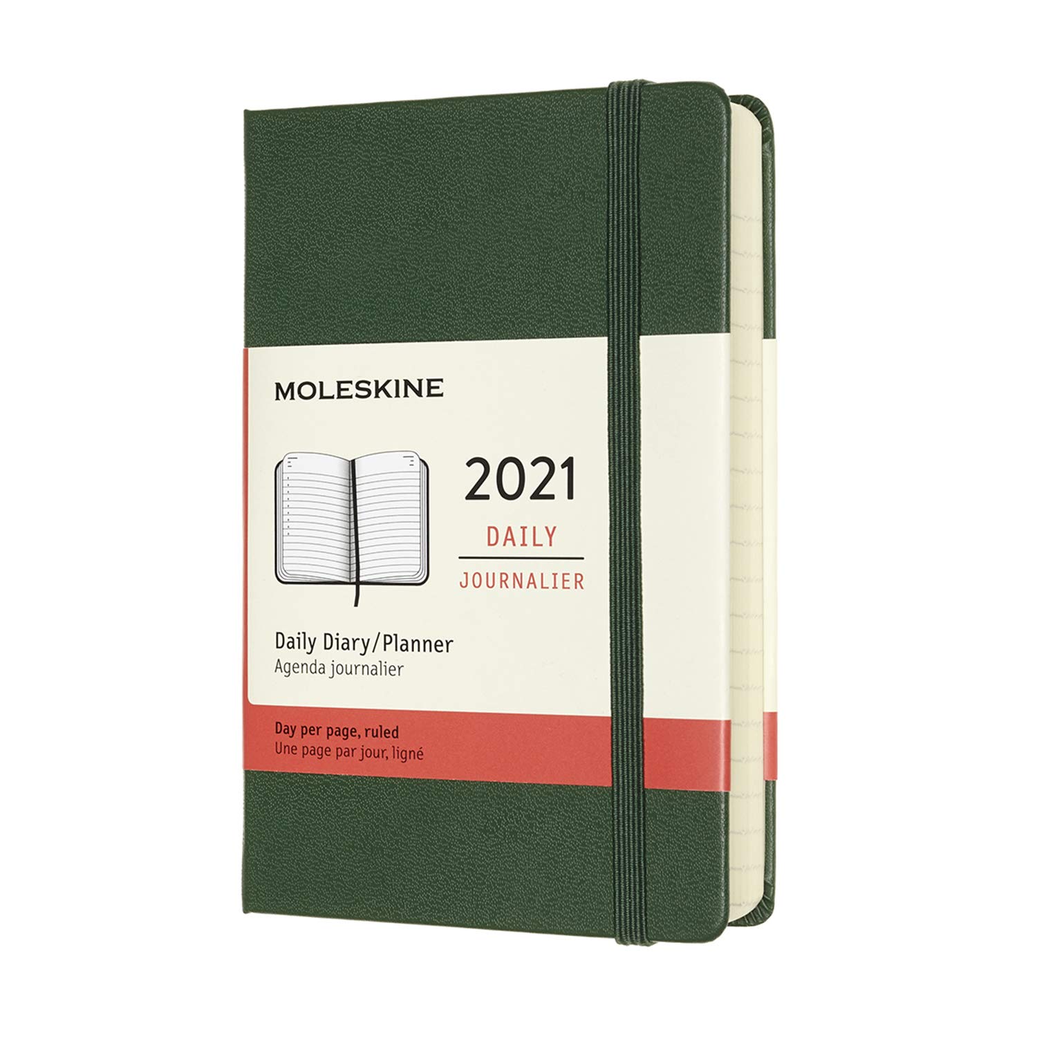 Moleskine 12-Month Daily Planner 2021, Daily Diary 2021, Hard Cover and Elastic Closure, Pocket Size 9 x 14 cm, Colour Myrtle Green, 400 Pages — image 1