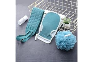 Exfoliating Back Scrubber Set, 3-Piece Pack Includes Back Strap, Bath Glove & Loofah for Dead Skin Removal and Rich Lather