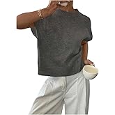 SOLY HUX Women's Short Sleeve Sweater 3D Floral Sweaters Pullover Tank Tops Knit Vest Trendy Fashion Clothing Plain Dark Grey Large