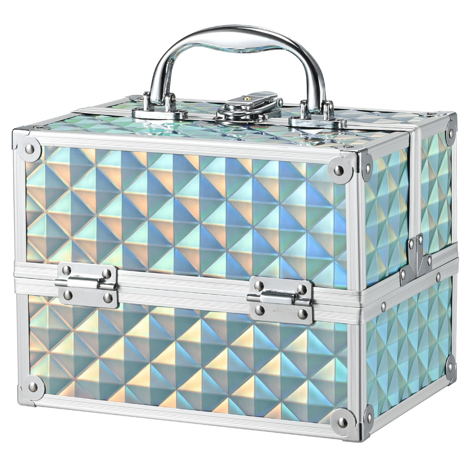 Photo 1 of RENESSA Makeup Train Case Portable Makeup Case Organizer Cosmetic Box Make Up Box Makeup Organizer Cosmetic Storage Cases with Locking Nail Kit Organizer Travel Case Shiny Blue