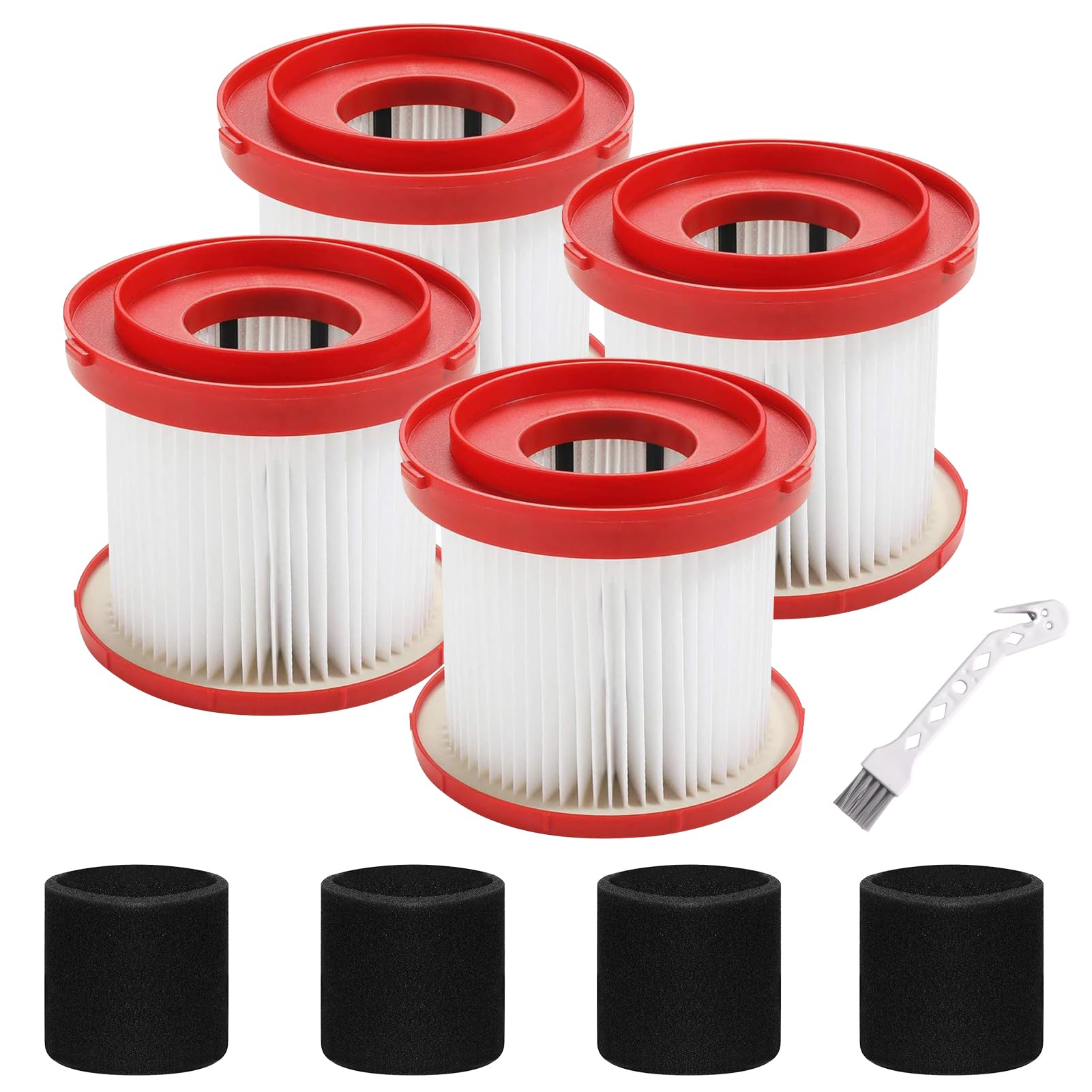 Photo 1 of 4 Pack 49-90-1900 Vacuum Filter for Mil-waukee, Compatible with Mil-waukee M18 Vacuum Filter 0780-20 0880-20, for Milwaukee Wet Dry M18 Vacuum Vac Filter, 4 Foam Sleeve Filters + 1 Brush