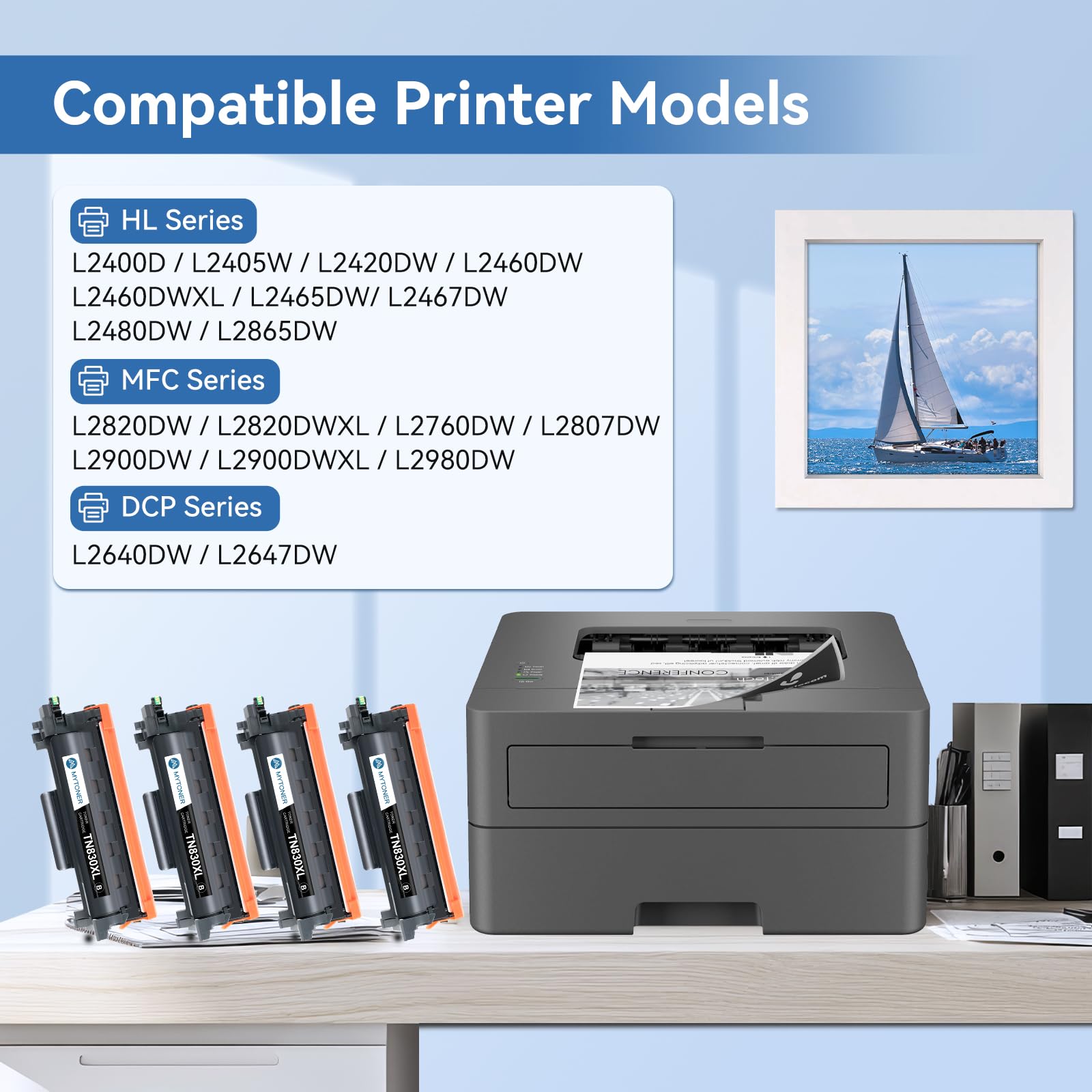 MYTONER Compatible Toner Cartridges Replacement for Brother TN830 XL/V/R TN-830 TN830XL for DCP-L2640DW HL-L2460DW HL-L2405W HL-L2400D L2465DW HL-L2480DW MFC-L2820DW XL MFC-L2820DW Printer, 4 Black