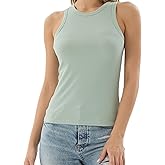 High Neck Ribbed Cotton Tank Tops for Women, Sleeveless Racerback Summer Top, Casual & Basic