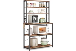 VASAGLE Coffee Bar, Baker’s Rack for Kitchen with Storage, 6-Tier Kitchen Shelves with 6 Hooks, Microwave Stand, Industrial, 