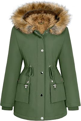 Abrigos Parka Mujer de Forro Polar Chaquetas (Verde Militar, L)