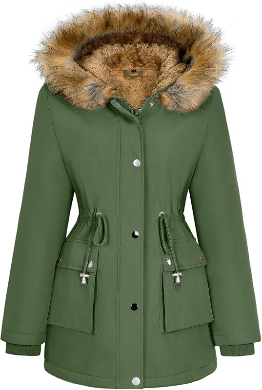 Casacos Parka de Mulher Polar (Verde Militar, L)