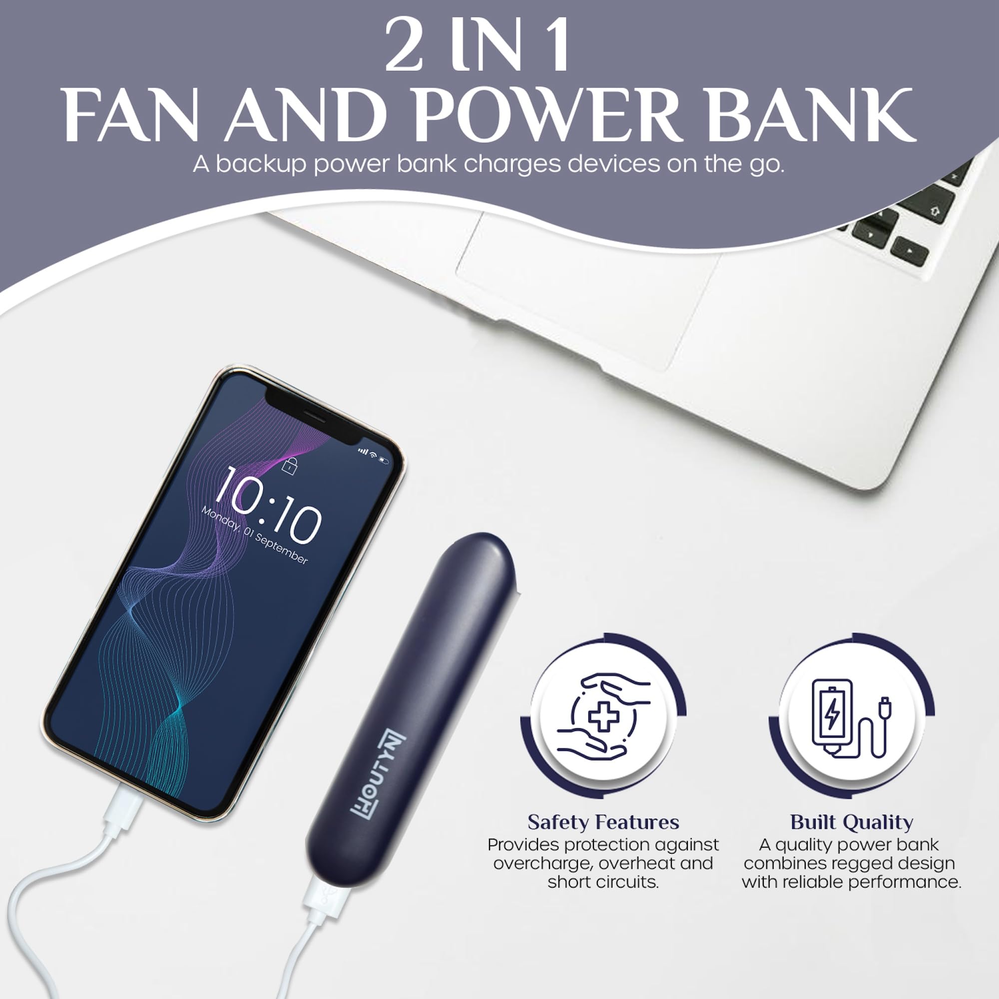 Mini Fan Portable USB Rechargeable – Handheld Fan 2-in-1, 12+ Hour Battery, for Travel, Festivals, Outdoor, Office – Compact Foldable Design (Blue)