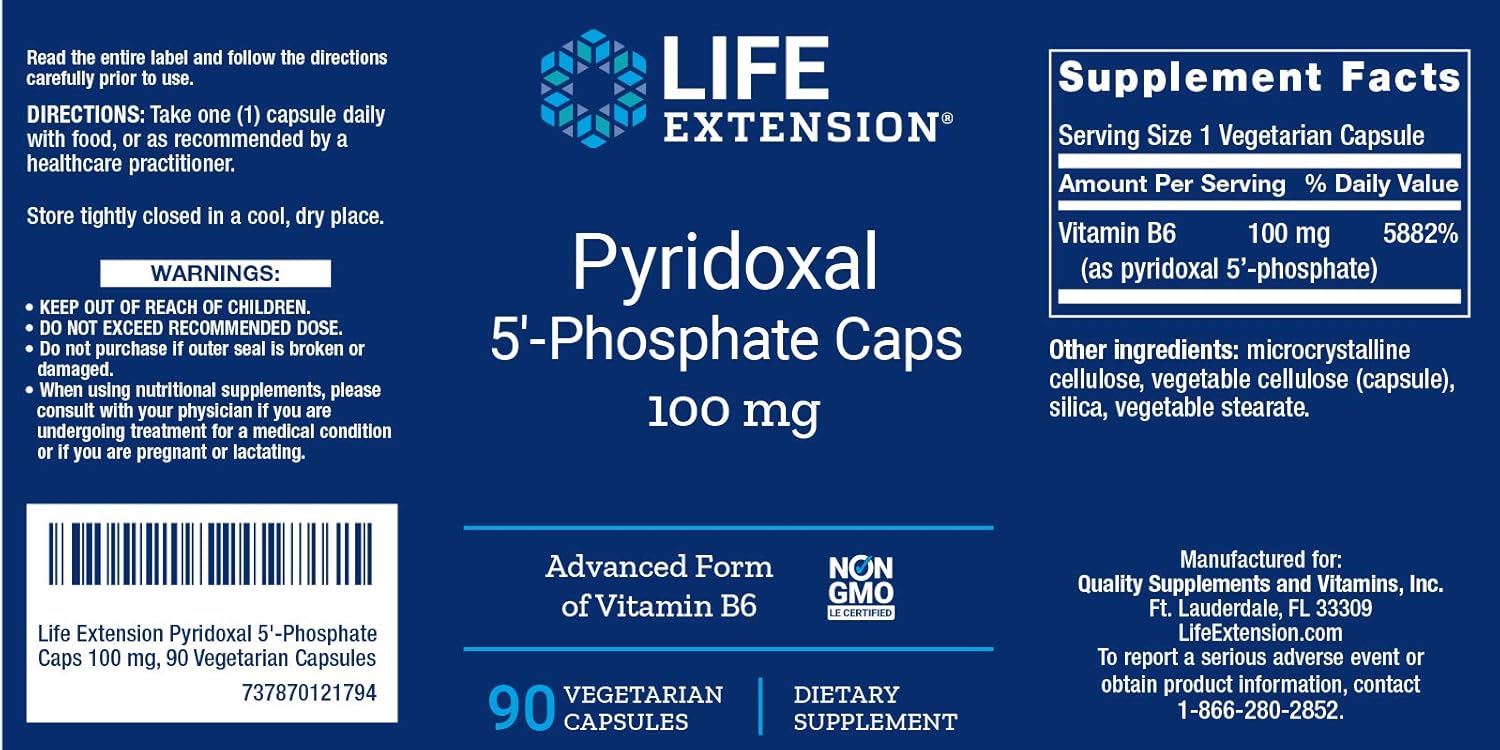 Life Extension Pyridoxal 5-Phosphate 100 Mg Vegetarian Capsules, 60-Count, packaging may vary: Health & Personal Care