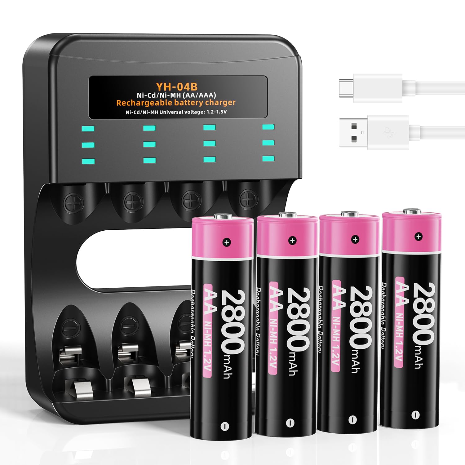 RRUHHK for Meta Quest 3/3s/2 Accessories, 4 Pack 1.2V 2800mAh NI-MH Batteries with Charger for Meta Quest 3/3s/2 Controllers, Rechargeable Battery Pack for Oculus Quest 2/3/3s Controller
