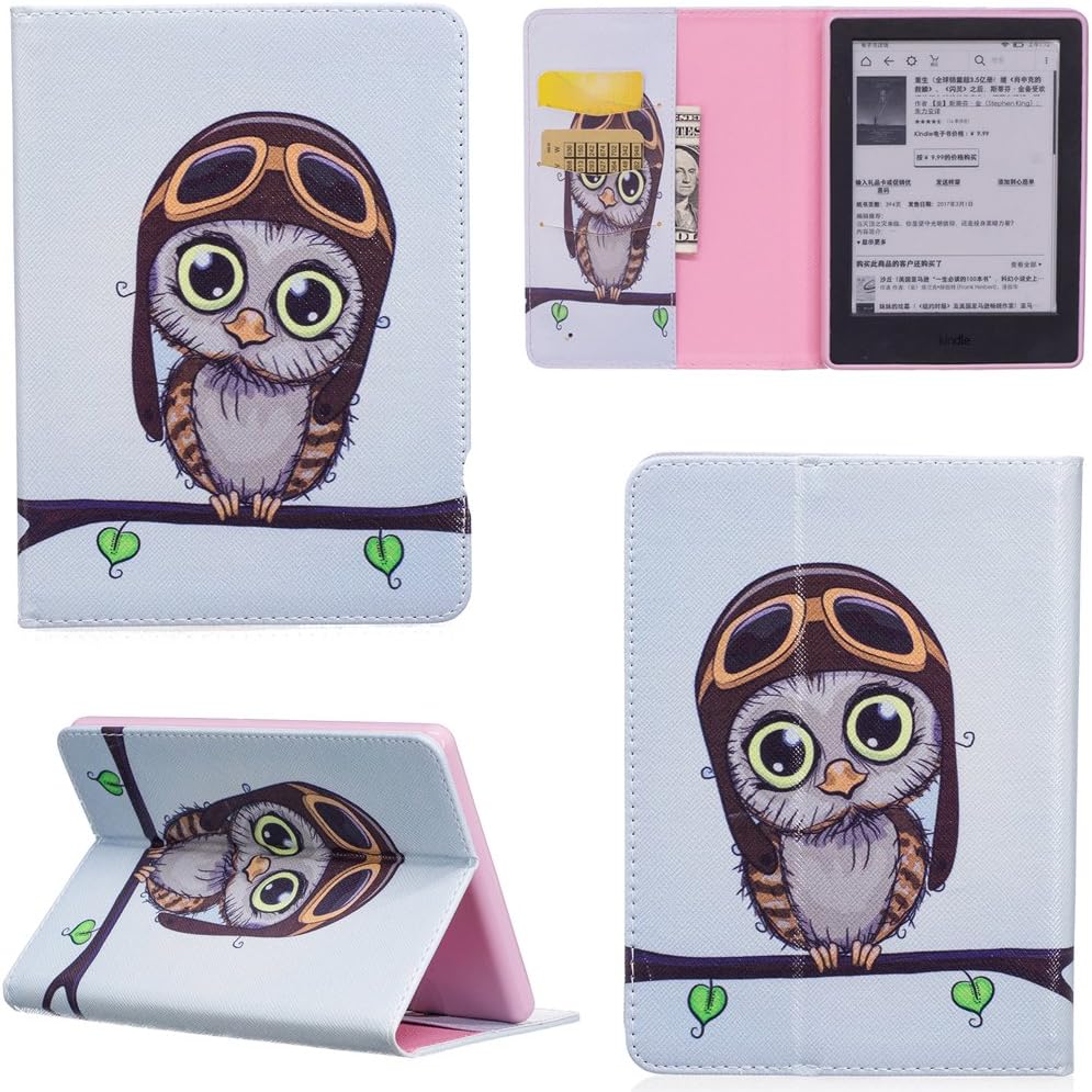 Ooboom® All-New Kindle E-reader (8th Generation 2016) Case Slim Folding Flip Cover Wallet Stand with Credit Card Slots Cash Holder for Amazon All-New Kindle (6" Display, 8th Gen 2016 Release) - Owl