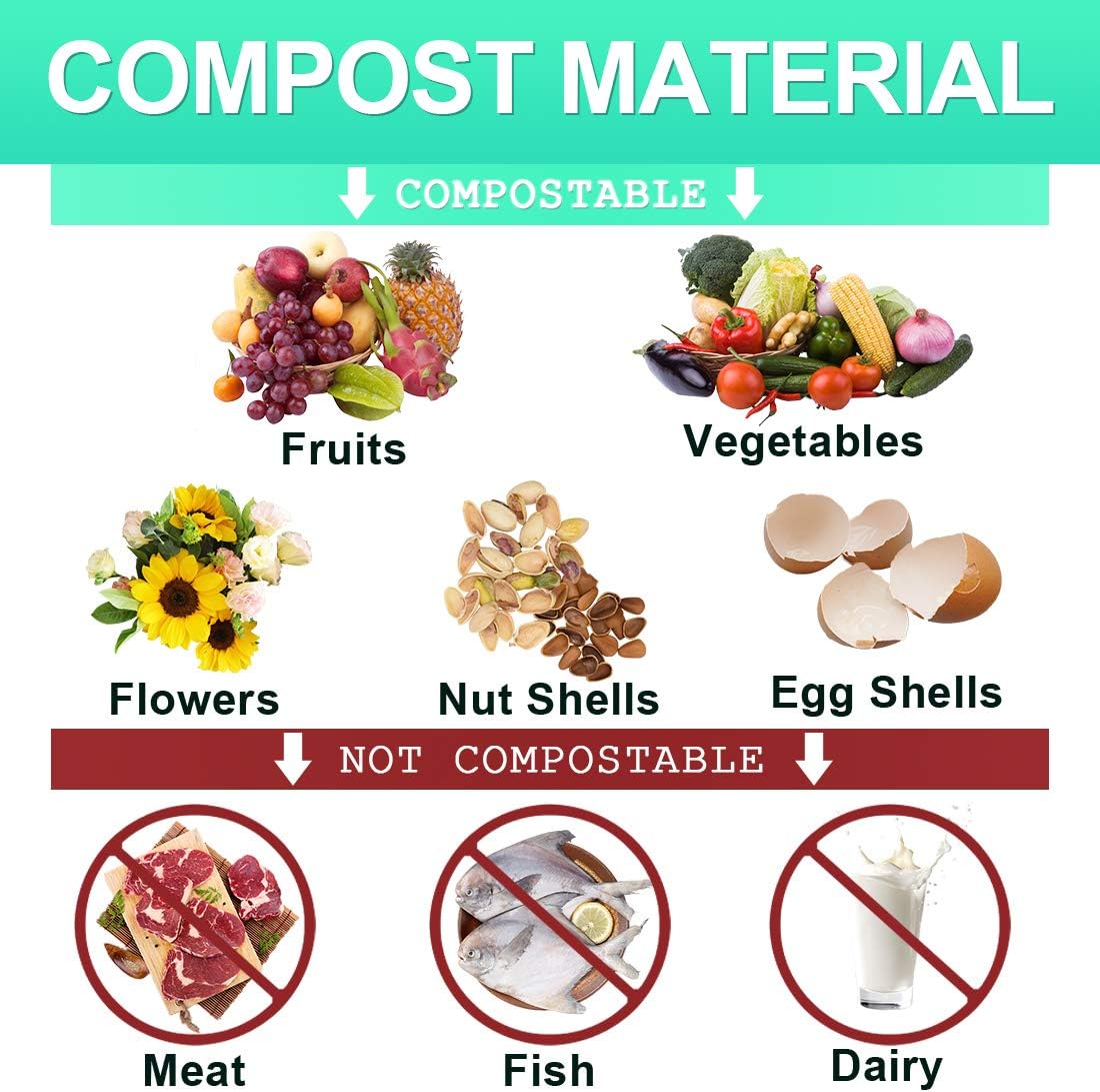 Kitchen Compost Bin with 7 Charcoal Filters and 50 Recycled Trash Bags, 1.3 Gallon Compost Bucket, Rustic Farmhouse Composting Container for Kitchen Counter: Kitchen & Dining