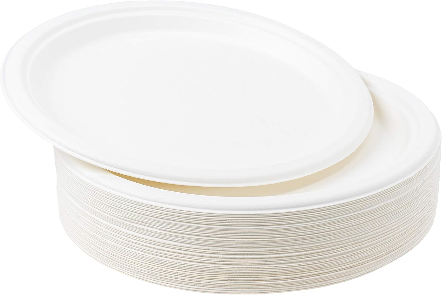 HAAGO 50 Strong Compostable Sugarcane Plates, 26 cm / 10" Dinner Plate, Heavy Duty, Grease- & Leak-Proof Paper Plates