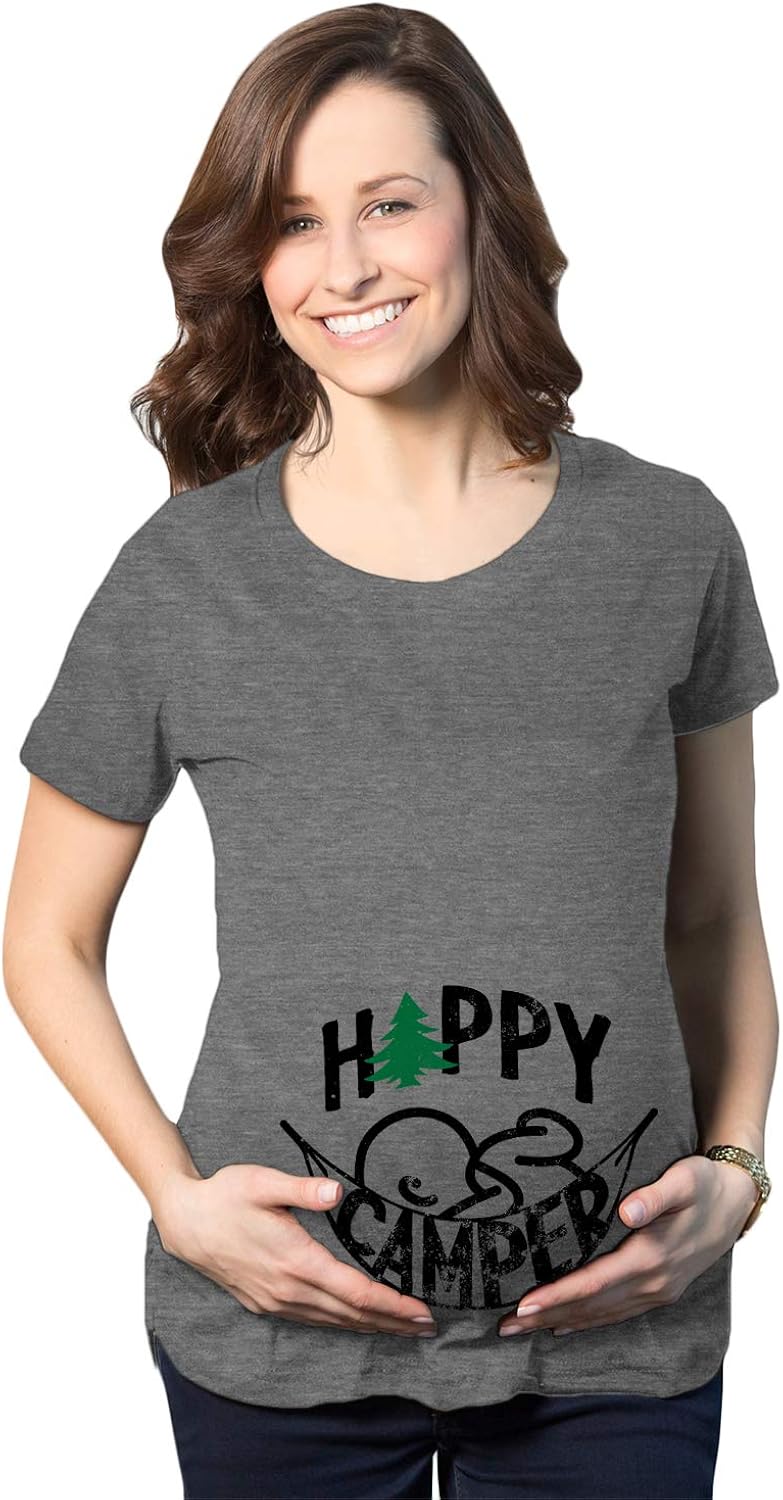 Maternity Happy Camper Tshirt Cute Pregnancy Cool Outdoors Baby Bump Tee