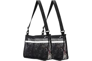 HOMPOWER 2 Pack Beach Mesh Bag for Kids Shell Collecting Bag Beach Sand Toy Bags for Hunting Shells, Beach Sand Toys, Swimming Accessories, Adjustable Longer Straps, Smooth Zipper for Kids Teens Boys Girls