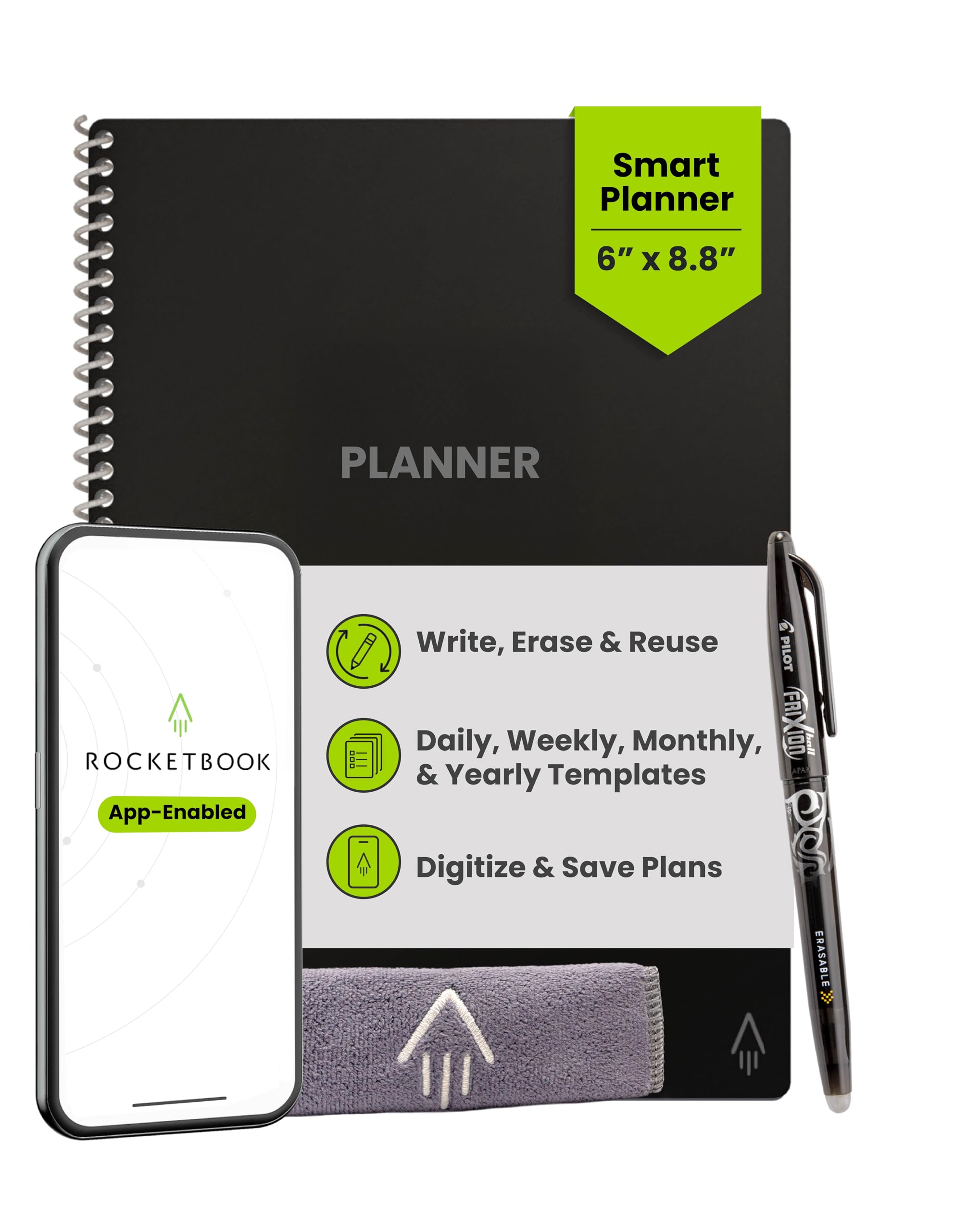 Rocketbook Panda Reusable Weekly Planner - Digital A5 Notebook, Black Smart Notepad, Daily Academic Diary Pad, To Do List, Bullet Journal, with Frixion Erasable Pen, Office Gadget Reduces Paper Waste
