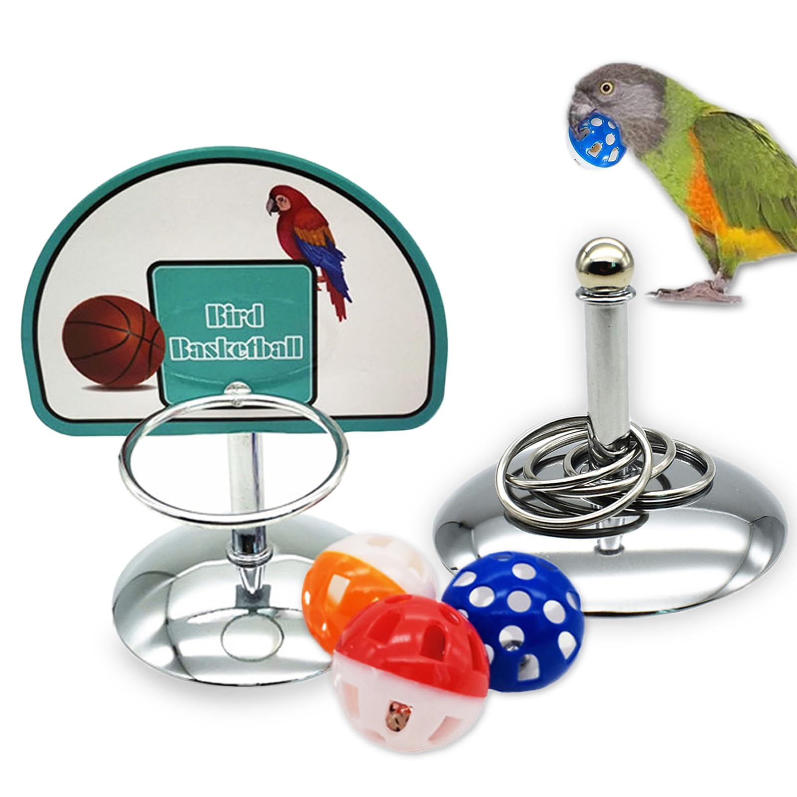 WishesMar Metal Parrot Training Set - Bird Educational Interactive Intelligence Toy Including Basketball Stacking for Budgies Cockatiel Parakeet — image 1
