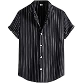 COOLOYA Men's Hawaiian Striped Summer Shirts Button Down Short Sleeve Casual Beach Vacation Shirt