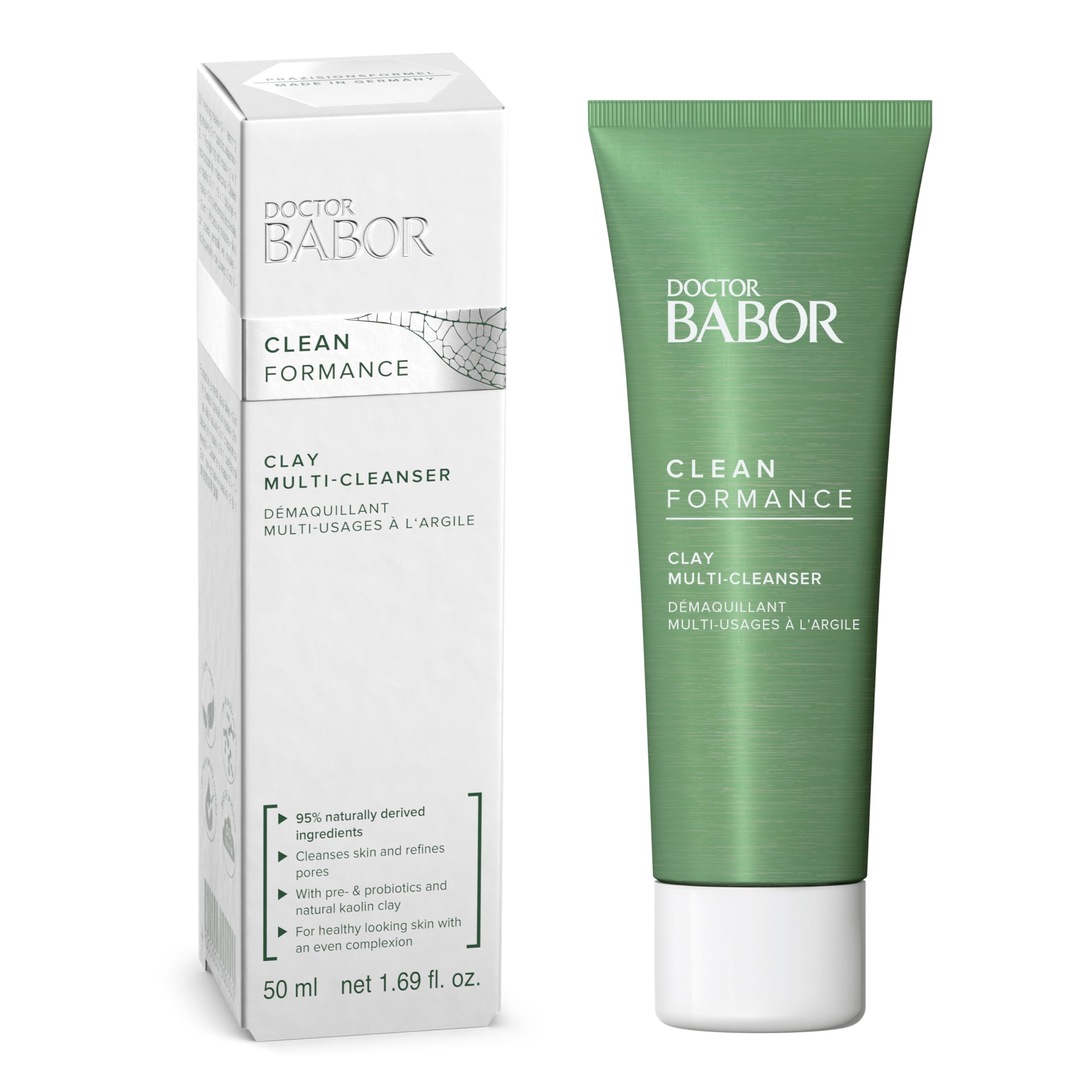 DOCTOR BABOR CLEANFORMANCE Clay Multi-Cleanser for All Skin Types, Mild Cleanser and Mask, Pre- / Probiotic Complex, Vegan Formula, 1 x 50 ml